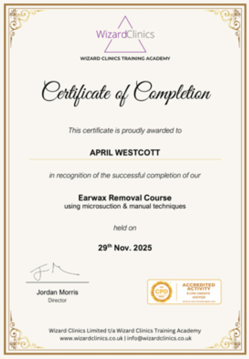 April Westcott professional qualification certificate